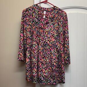 Dear Scarlett 3/4 Sleeve Empire Waist Multi Color Top - Wrinkle Free